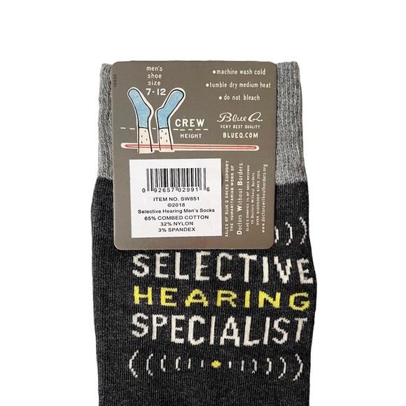 Blue Q Men's Novelty Crew Socks Selective Hearing Specialist - Fits Shoes 7-12 - Picture 4 of 4